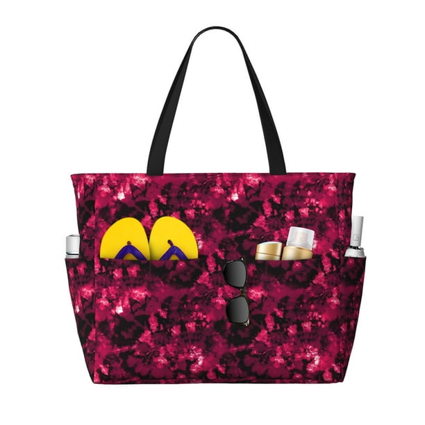 Disketp Burgundy Tie Dye Bolsa de Playa de Gran Capacidad, Bolso Impermeable y a Prueba de Arena para Mujer, Ideal para Playa, Piscina y Natación
