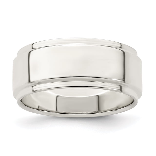 925 Sterling Silver 8mm Flat with Step Edge Size 12 Band Ring