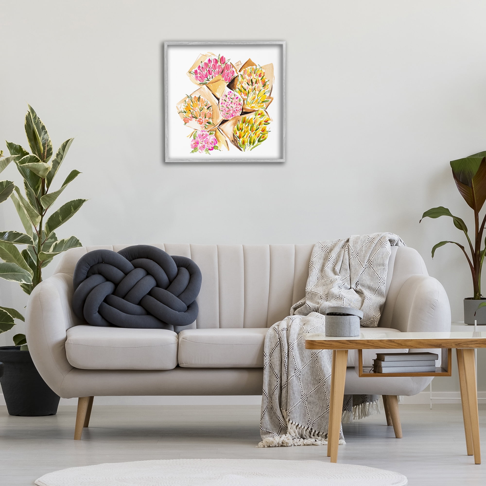 Stupell Industries Bundle of Bouquets Botanical & Floral Painting Gray Framed Art Print Wall Art, 24 x 24