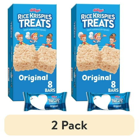 (2 pack) Rice Krispies Treats Original Chewy Crispy Marshmallow Squares, Kids Snacks, 6.2 oz, 8 Count