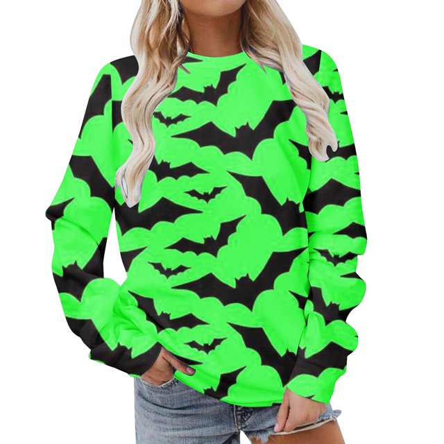 Sweat à Capuche Mode pour Femmes 2023 Classique Imprimé Halloween Col Rond Manches Longues Chandail en Molleton Ample 50 % de Réduction Costumes Halloween/noël