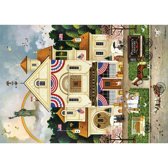 300 Piece Jigsaw Puzzle - Charles Wysocki - Lady Liberty's Independence Day Enterprising - 300 Piece Jigsaw Puzzle for Adults Challenging Puzzle - Finished Size 21.25 x 15.00