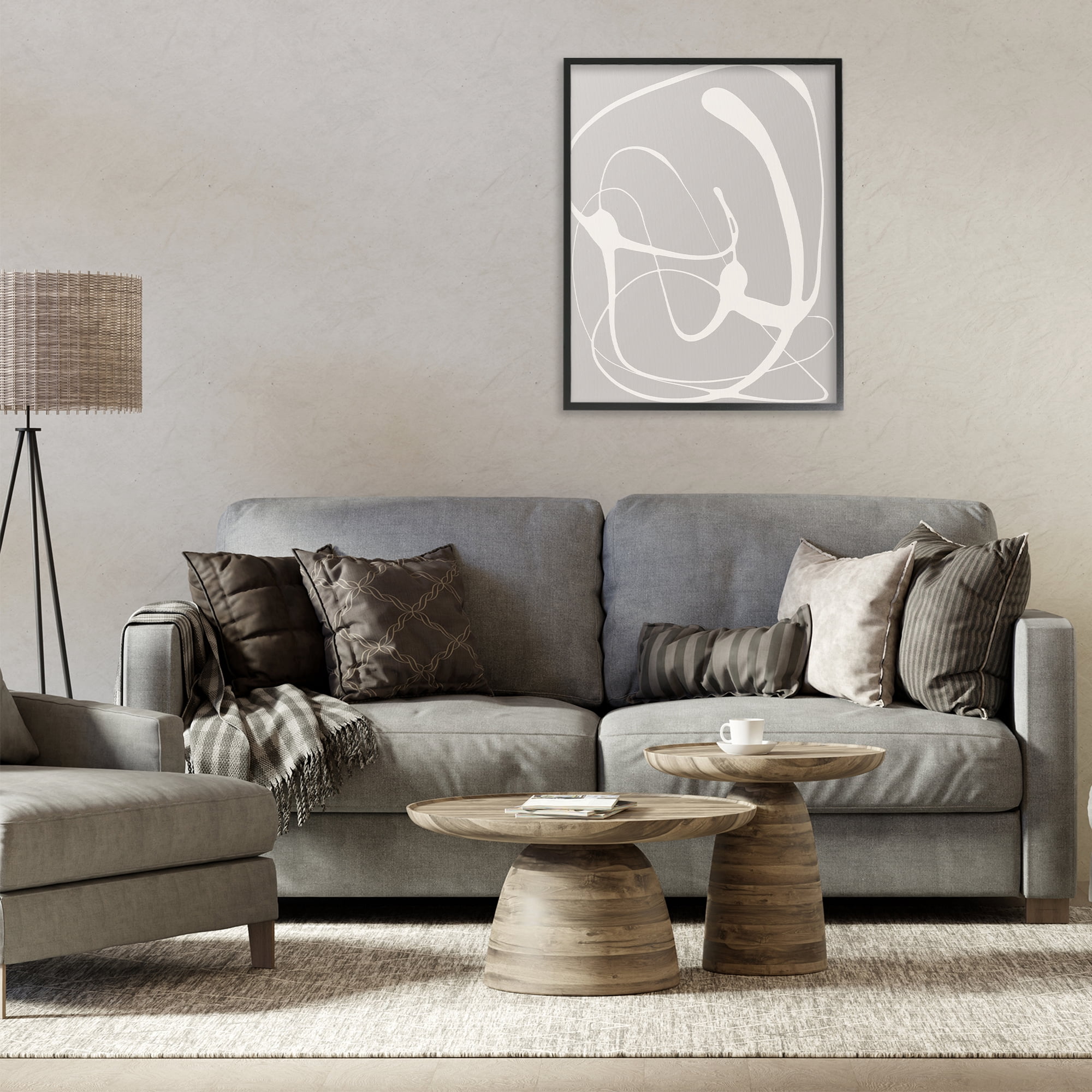 Stupell Industries Beige Very Abstract Figure Abstract Painting Black Framed Art Print Wall Art, 24 x 30