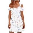 thumbnail image 2 of Danhjin White38 Women's Summer Sundress V Neck Sleeveless Floral Dresses Elastic Waist Ruffles Casual LooseTank Dresses, 2 of 6