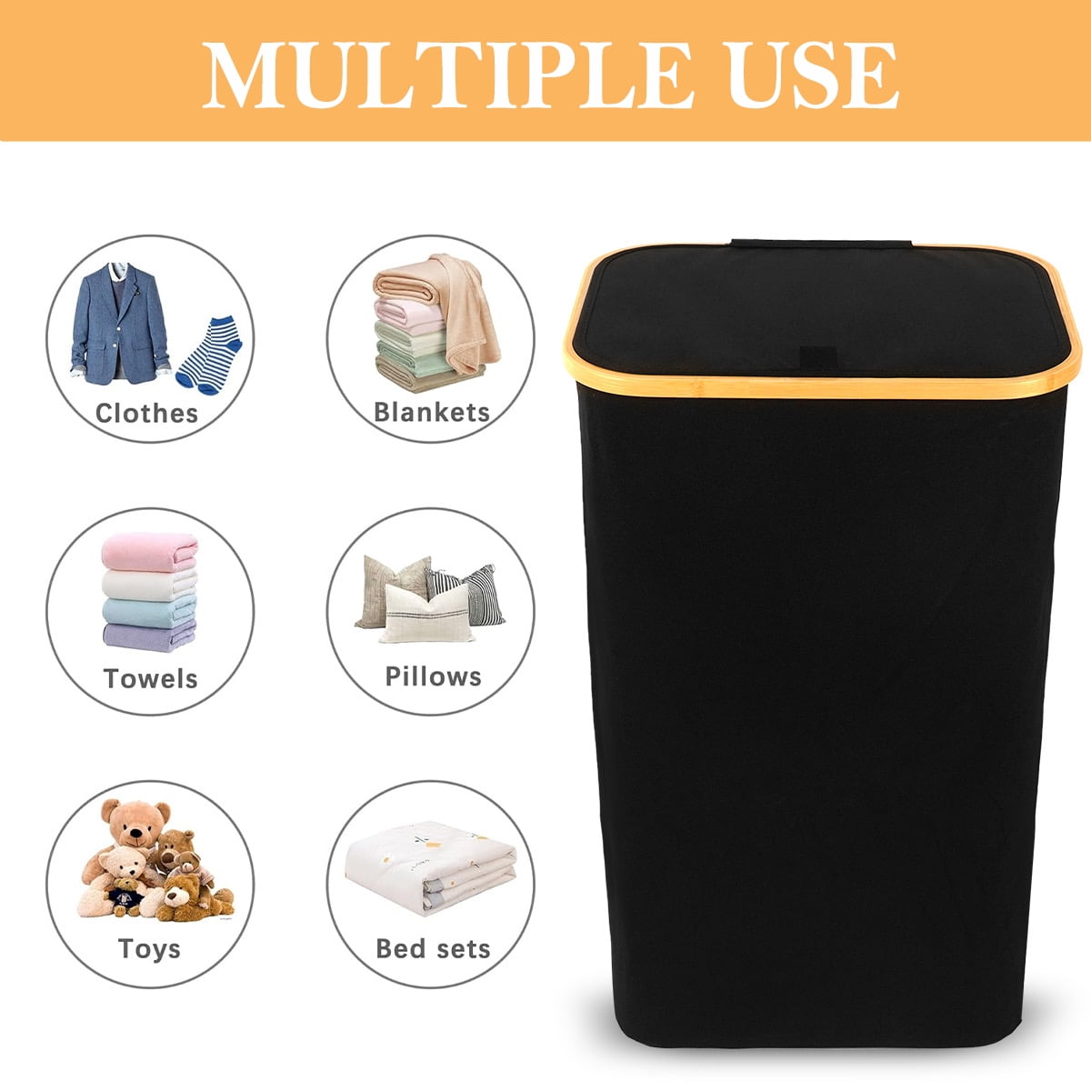 Gsluuk Laundry Basket with Lid (105L), Waterproof Clothes Hampers with Bamboo Handles, Collapsible Laundry Hamper with Removable Bag for Bedroom, and Bathroom