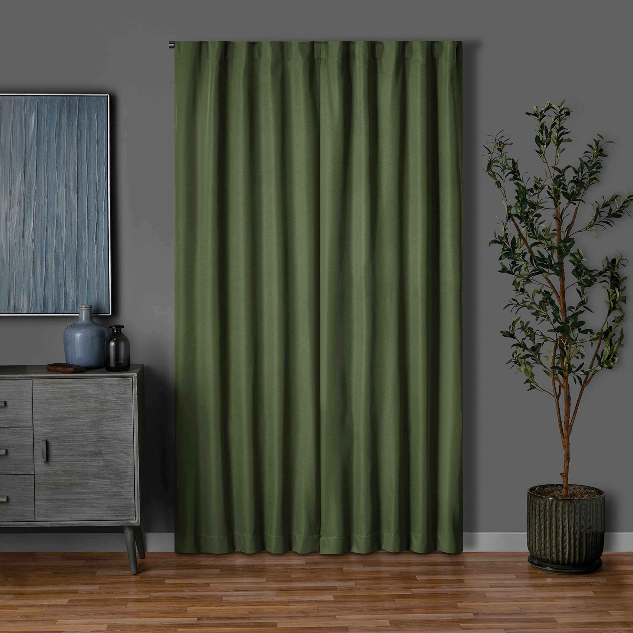 Mainstays Green Solid Blackout Rod Pocket with Back Tabs Curtain Panel Pair, Set of 2, 30" W x 84" L
