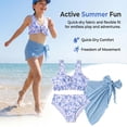 thumbnail image 3 of Girls 3 Piece Girls Swimsuit Floral Bikini Swimwear with Wide Strap V Neck Top Triangle Bottom and Mesh Cover Skirt, Blue, 3 of 11