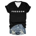thumbnail image 4 of Freedom T Shirt Women V Neck Short Long Sleeve Letter Prints Basic Top Fashion Tee Breathable Stretch Classic Casual Relaxed Fit Daily Wear, 4 of 5