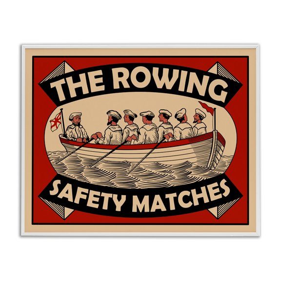 Stupell Industries Coastal The Rowing Team Safety Matches Vintage Nautical Sport White Framed Giclee Art, 14 x 11, by Mark Rogan