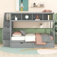 thumbnail image 2 of Gray Twin Over Full Bunk Bed w/ Storage Staircase &amp; Drawers, Solid Wood Frame, 93"x58", for Bedroom. Maximize space with shelves &amp; safe design., 2 of 17