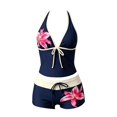 thumbnail image 4 of CUZIBR Girls Swimsuit Two Piece Floral Print Summer Sleeveless Halter Neck Beachwear Tank Tops And Shorts Tankini Sets Bathing Suit,Navy,15-16 Years, 4 of 7