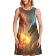 thumbnail image 1 of Vsdgher Robe d'Été Imprimée Dragon de Feu Rouge et Bleu pour Femmes, Décontractée, Col en U, Sans Manches, Ample, avec Poche, 1 of 7