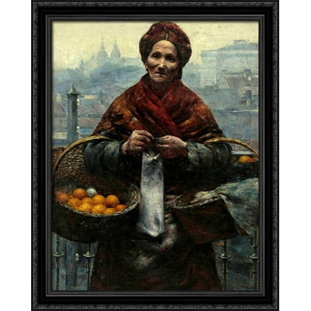 Jewish woman selling oranges 28x34 Large Black Ornate Wood Framed Canvas Art by Aleksander