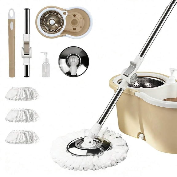 Microfiber Spin Mop And Bucket Set With 3 Replacement Heads & Adjustable Stainless Steel Handle