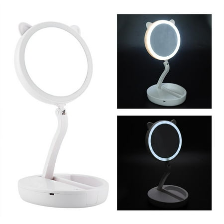 - Knifun Vanity LED Mirror Cosmetic Mirror with Lighting, Portable Lighted Double Sided Makeup Mirror, Battery Operated & Electric Folding Tabletop Cosmetic Mirror with 1x / 7x Magnification, Daylight