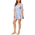 thumbnail image 4 of Allegra K Women's Floral Sweetheart Neck Puff Sleeve Fit and Flare A-Line Mini Dress, 4 of 4