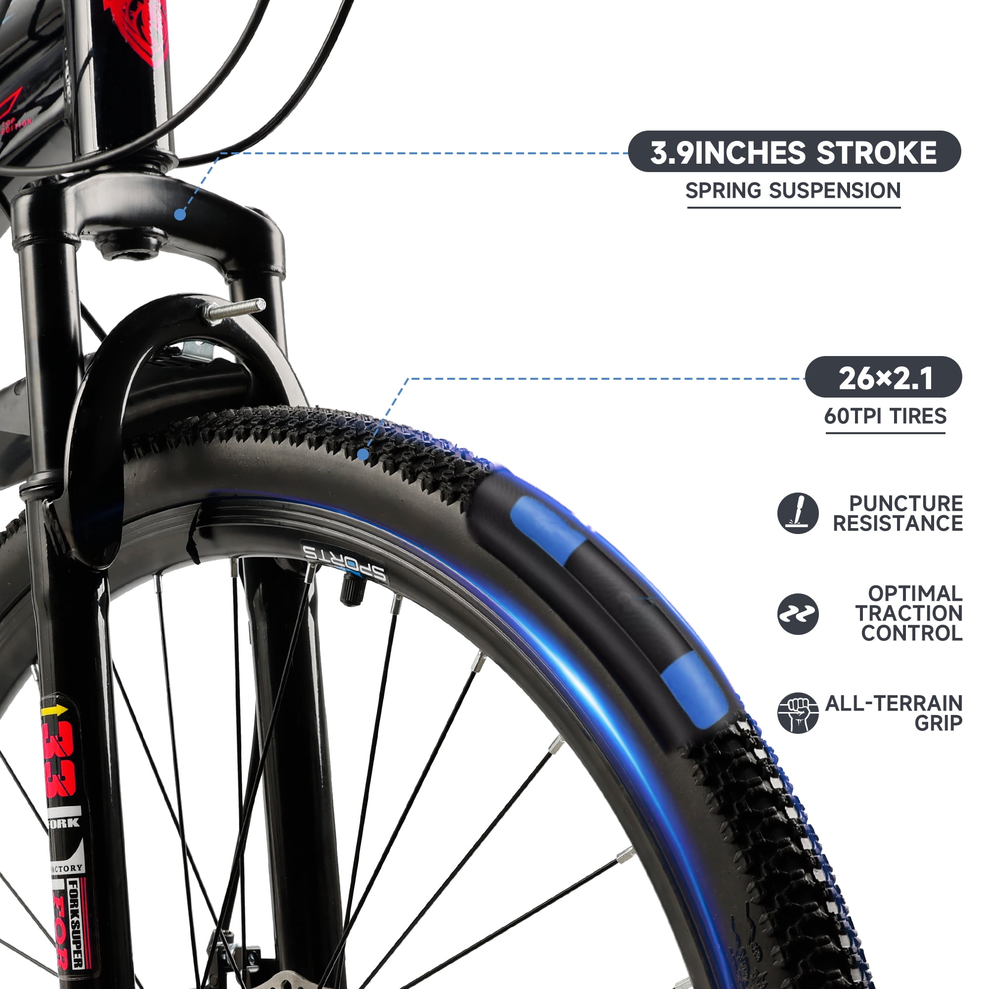 26 Inch Front Suspension Mens Mountain Bike, Shimano 21 Speed, Dual Disc Brake Bike for Men Womens Teen Adult Bicycle With Bike Lock And Air Pump