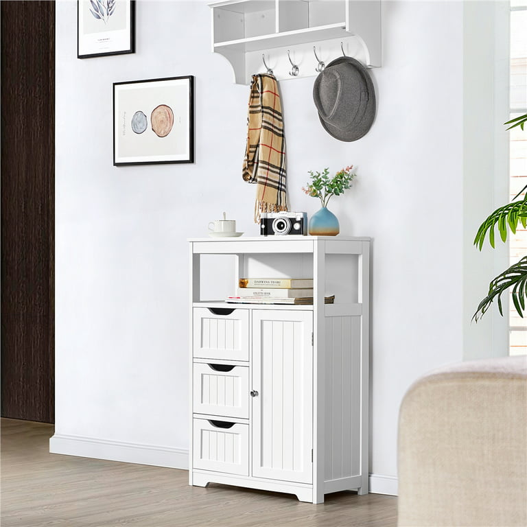 Yaheetech Bathroom Floor Cabinet, Wooden Storage Cabinet with 2 Drawers,  Multifunctional Side Organizer Rack Stand Table, White