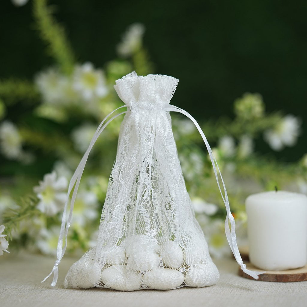 10 pcs 4x6" White Floral Lace Gift Favors Bags Romantic Wedding Party Reception 