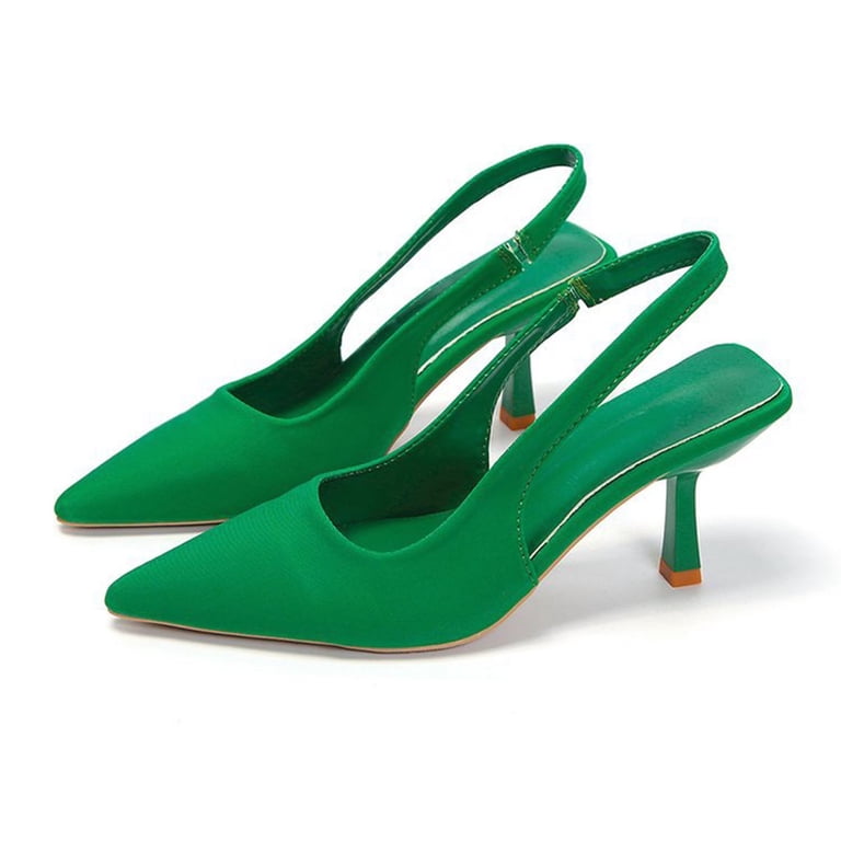 lime green ladies dress shoes SundryGoods Green Ladies Dress Pumps Slip On High Heels Pointed Toe Casual Open Back Office Sandals For Women, Women's, Size: 9