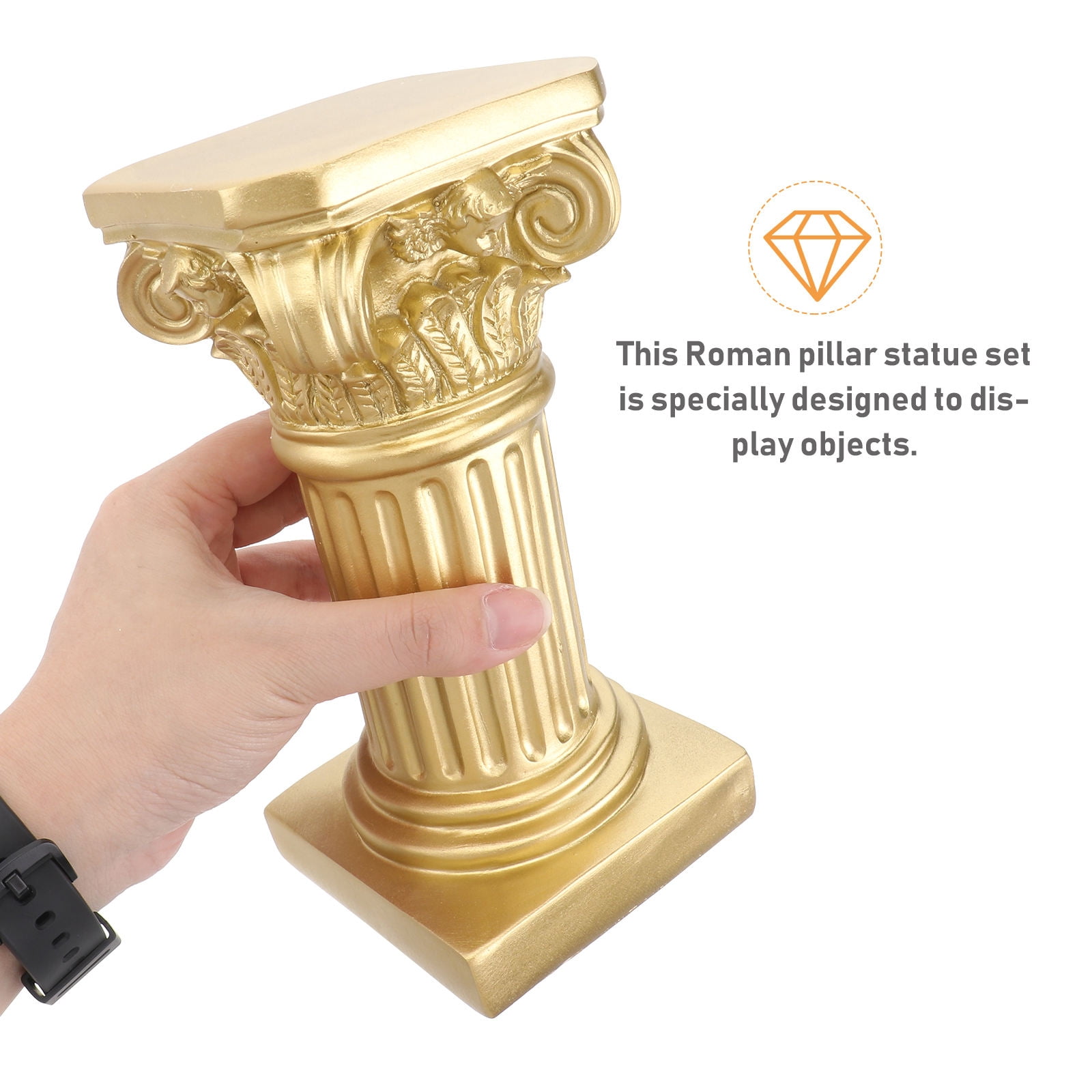 RUNROTOO 2Pcs Roman Pillar Sculpture Golden Resin Home Decoration For Balcony Garden