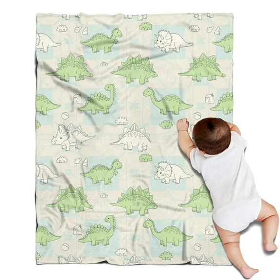 LightBeige Cartoon Dinosaurs Geometric Pattern Blanket,Comfortable Soft Flannel Throw Blanket,All Season,Warm Lightweight Blankets for Sofa Bed Couch Living Room Chair,30"x40"