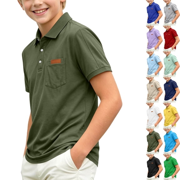 DJDLJWCJ Teen Boys Short Sleeve Pique polo Shirt Lapel Lightweight Breathable Short Sleeve Shirts for Boys Summer Golf T Shirt Army Green Size 11