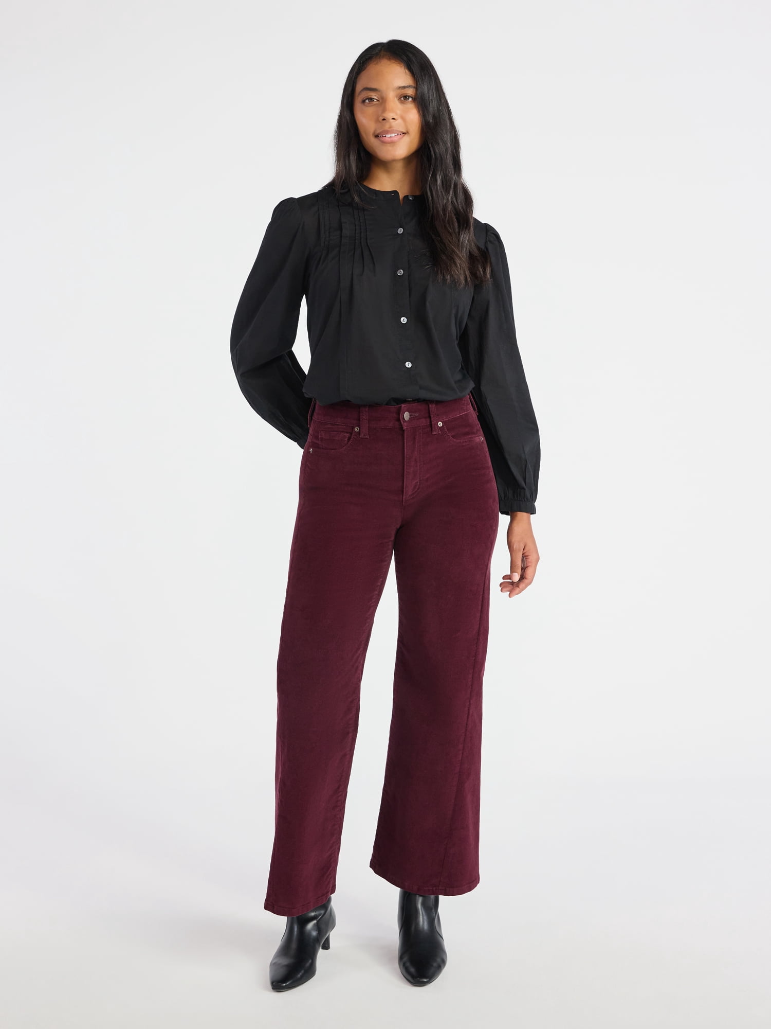 Time and Tru Women's Velvet Wide Leg Pants, 32" Inseam, Size 0-20