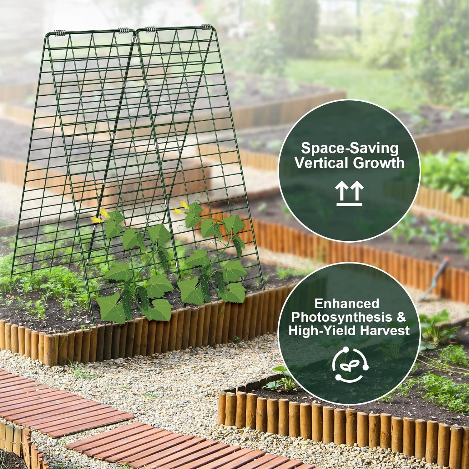 Cucumber Trellis, Garden Trellis for Climbing Plants Outdoor, Foldable A-Frame Trellis, Cucumber Trellis for Raised Bed for Cucumbers, Peas, or Tomatoes (Green, Small Grid 48‘’H*34''W)