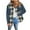 Dark Blue, variant on Oplxuo Plaid Patchwork Denim Jackets for Women Long Sleeve Shirt Jacket Loose Button Down Jean Shacket with Pockets
