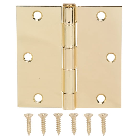 ProSource 20338BBX Square Corner Door Hinge, Steel, Polished Brass, Loose Pin, 180 deg Range of Motion