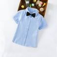 thumbnail image 2 of TFEOQRY Kids Boys Cotton Dress Shirt Toddler Fashion Short Sleeve Blouse Solid Color Gentleman's School Uniform Shirt Bow Tie Suit Blue, 2 of 5
