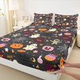 thumbnail image 4 of Feelyou Kawaii Halloween Ghost Queen Sheets, Cute Pumpkin Stars Queen Sheet Sets, Dark Gray, 4 Pieces, 1 Flat Sheet, 1 Fitted Sheet and 2 Pillowcases, 4 of 5