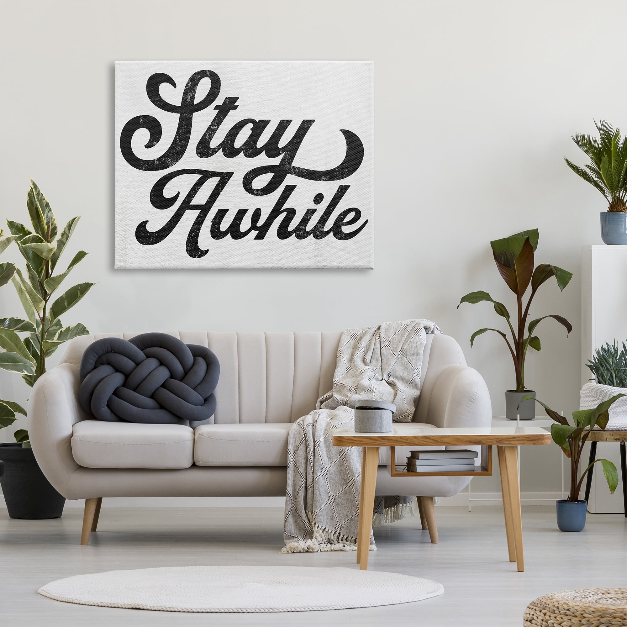 Stupell Industries Stay Awhile Retro Text Casual Vintage Phrase Graphic Art Gallery Wrapped Canvas Print Wall Art, Design by Daphne Polselli