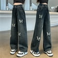 thumbnail image 2 of Gunia Baggy Jeans For Girls Kids Elastic Waist Wide Leg Trousers Toddler Teen Girl Denim Pants 3-14 Years, 2 of 9