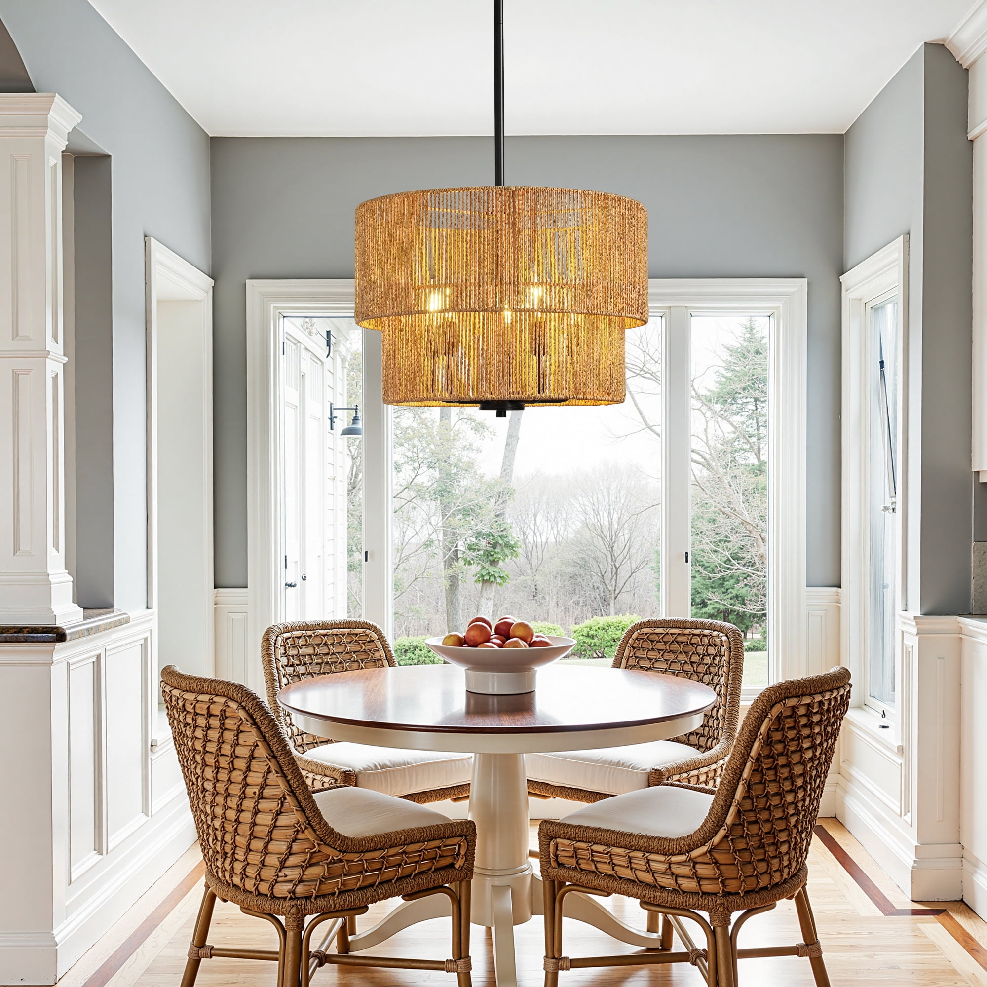 Woven Hemp Rope 5-light Pendant Light Hanging Fixture for Living Room Dining Room and Bedroom