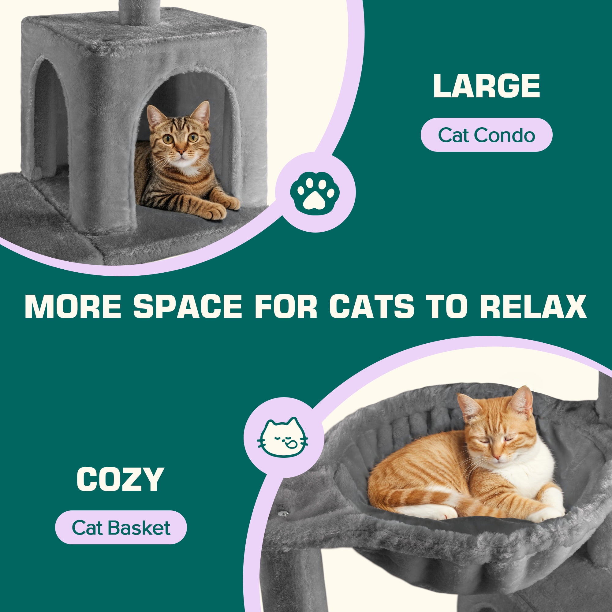 Einfach Small Cat Tree 29.5" Tower Condo with Sisal Scratcing Post Hammock Top Perch for Indoor Cats, Grey