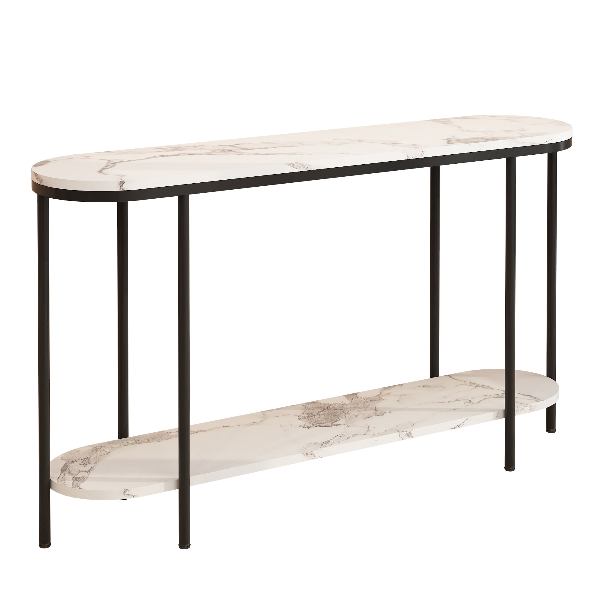 Ktaxon Entryway Table 2 Tier for Entrance, Sofa Coffee Desk Home Furniture with Storage Shelves, Metal Artificial Marble Black & White