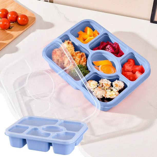 Fiambrera de Paja de Trigo con Tapa y 6 Compartimentos - Recipiente de Plástico para Snacks, Conservante de Fruta, Ideal para Preparar Comidas, Picnics, 24X17.5X5.5Cm, Rosa/Azul/Verde/Beige