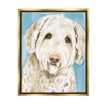 Stupell Industries Smiling White Terrier Dog Portrait Painting Metallic Gold Floating Framed Canvas Print Wall Art, Design by Grace Popp