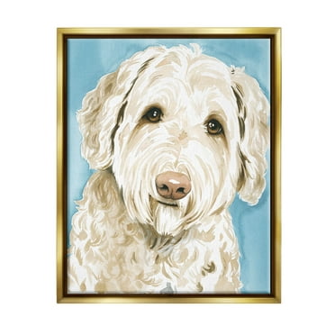 Stupell Industries Smiling White Terrier Dog Portrait Painting Metallic Gold Floating Framed Canvas Print Wall Art, Design by Grace Popp