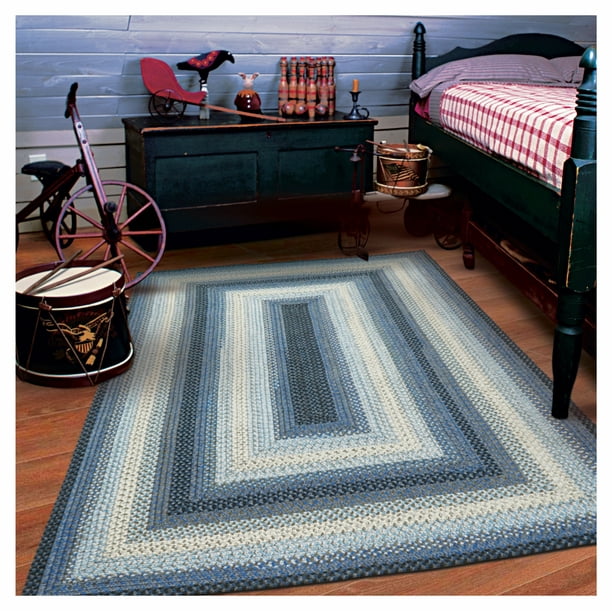 Homespice Juniper 4x6' Blue Braided Rug, Washable Rug for Dining Room