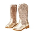 thumbnail image 4 of newwalpole Cowboy Boots for Boys Girls Western Square Toe Cowgirl Boots Mid Calf Riding Shoes (Toddler/Little Kid/Big Kid) Gold for Size 13, 4 of 8