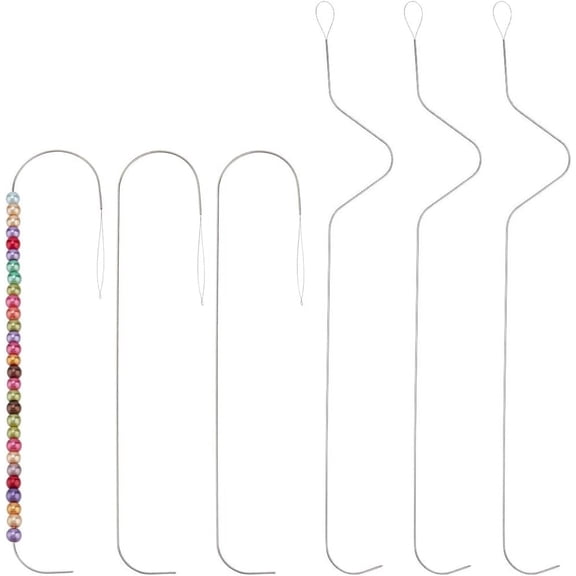 6Pcs 2 Styles Big Eye Curved Beading Needles 5.2 Inch 0.5mm/7.3 Inch 0.6mm Stainless Steel Iron Beading Spinner Needle for Seed Bead Spinner Jewelry Making Bracelet Necklace DIY Crafts