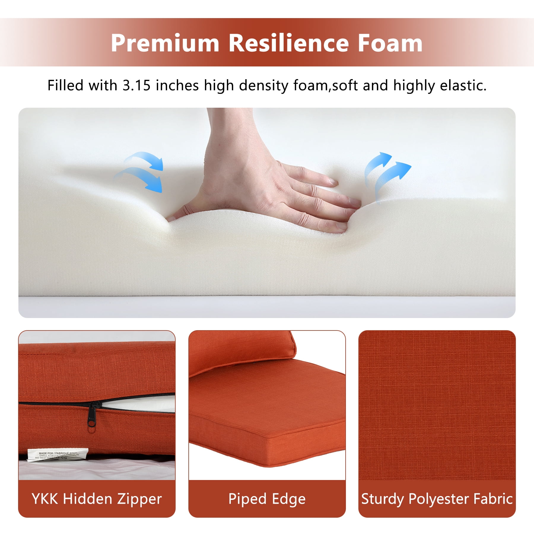 Goodgoods 20" x 21.5" Indoor & Outdoor Deep Seat Chair Cushions with Fasteners, Water & Fade Resistant, Quarry Red