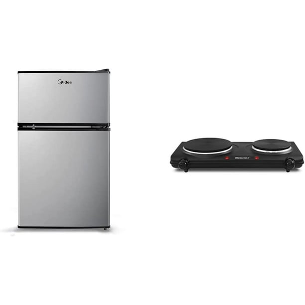 Midea WHD113FB1 Double Door Mini Fridge with Freezer for Bedroom