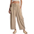 thumbnail image 7 of Ankishi Cotton Linen Pants Women Elastic Waist Summer Palazzo Pants Drawstring Vacation Trousers with Pocket for Daily Wear, 7 of 7