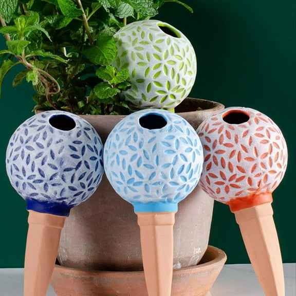 4Pcs Ceramic Self-Watering Spikes Baseball Shape Automatic Drip Irrigation System Water Dripper Device for Plants