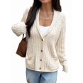 thumbnail image 2 of Women'S Oversized Chunky Knit Cardigan Fashion Long Sleeve Front Open Sweater Fall Winter Outerwear Apricot L, 2 of 8
