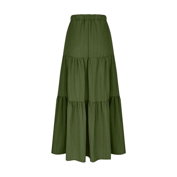 Wyobmus Womens Tiered Maxi Skirt High Elastic Waist Ruffle Hem Skirt Quick Dry Ankle Length Flowy Boho Skirt for Beach Vacation Resort Olive Green